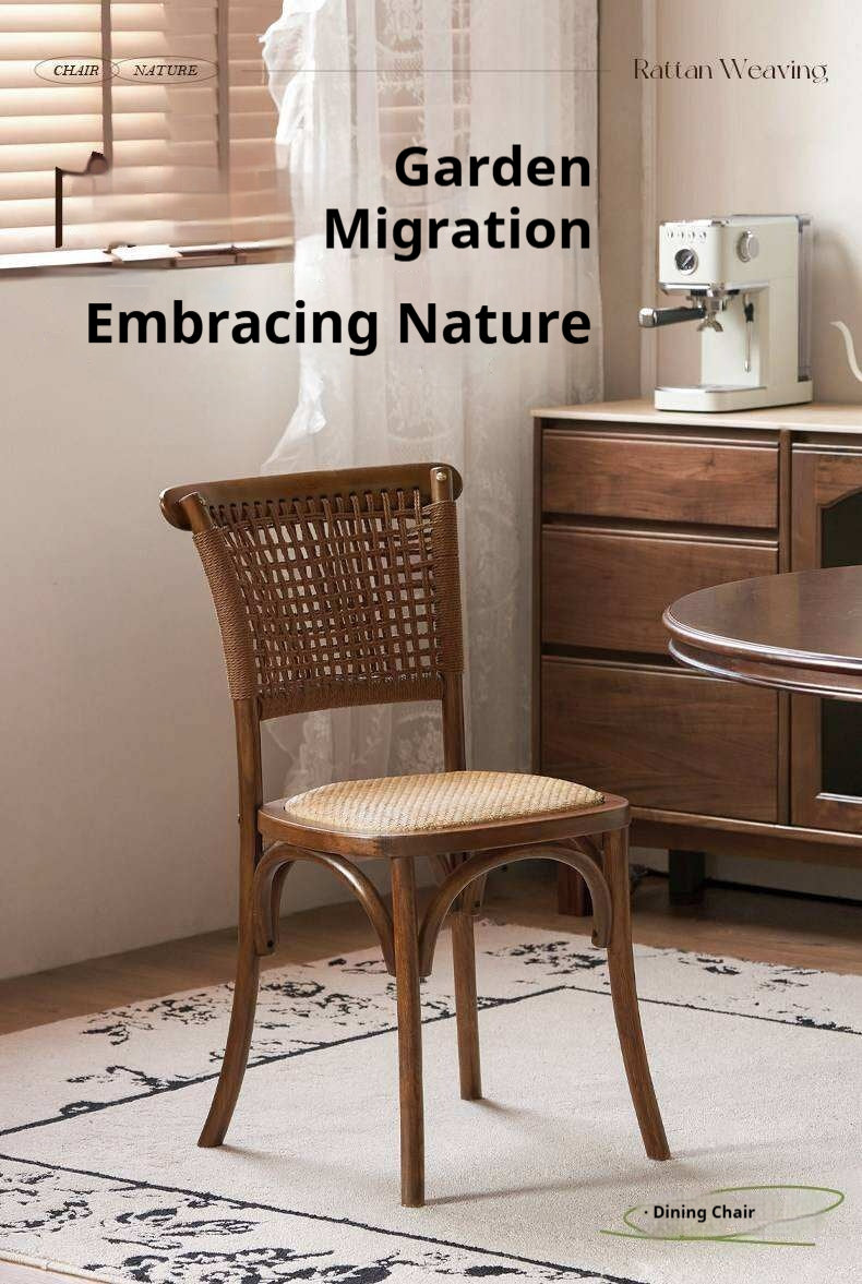 4 pcs -Oak Solid Wood Cane Back Dining Chair, Woven Rattan Side Chair