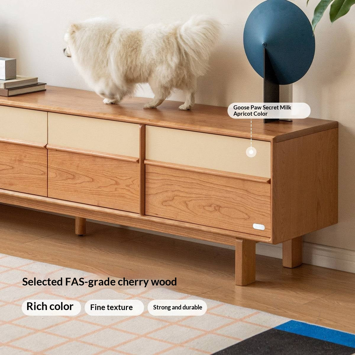 Cherry Solid Wood Two-Tone TV Console with Tapered Legs