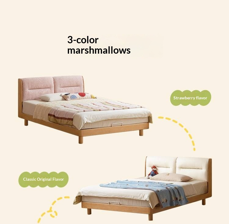 Beech Solid Wood Adjustable Height Kids Bed with Upholstered Segmented Headboard
