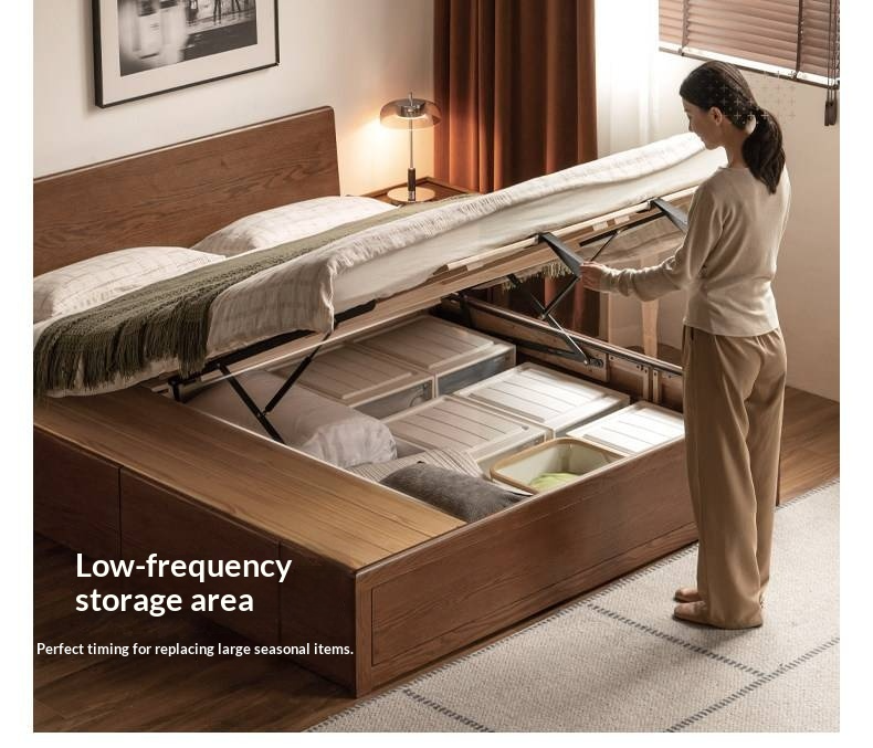 Oak, Rubberwood Solid Wood,  Multifunctional Storage Box Bed
