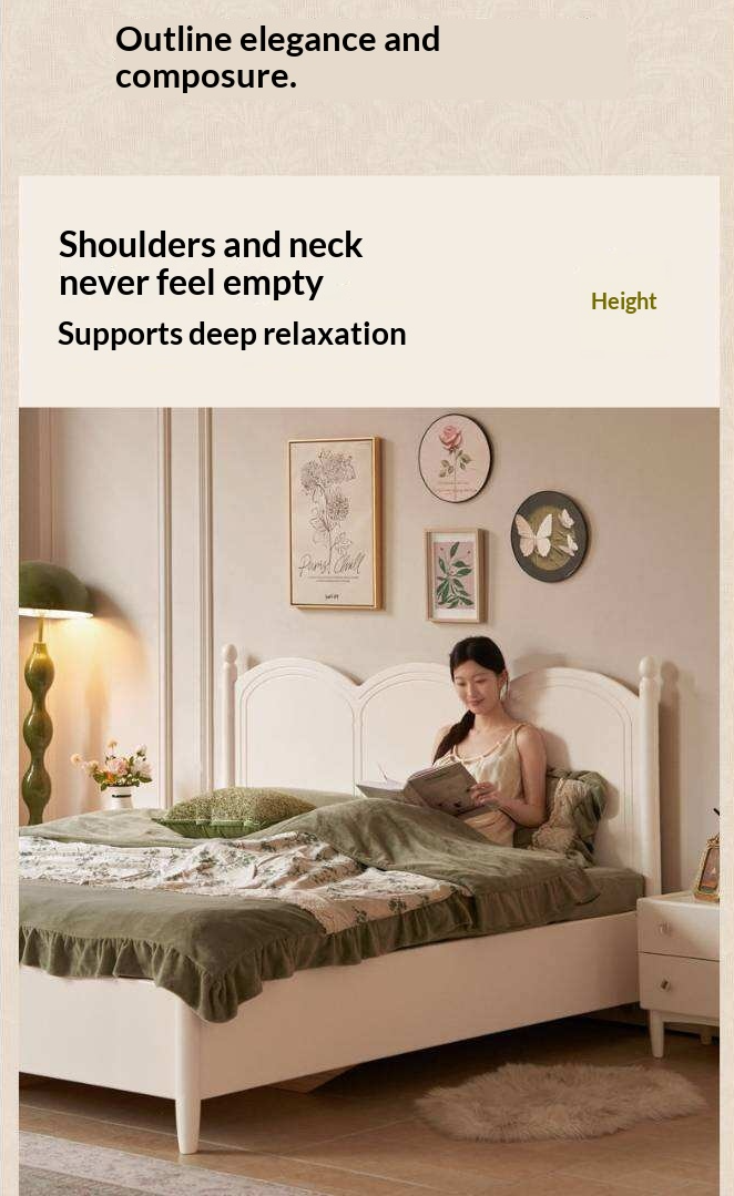 Rubberwood Solid Wood Bed with White Cream Style Large Box Frame