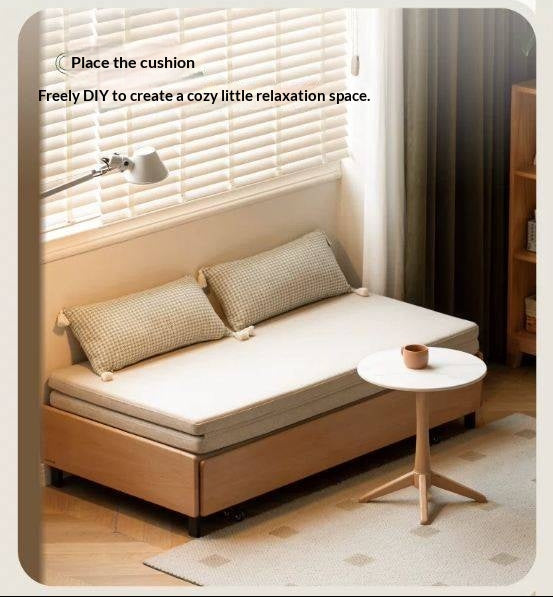 Oak Solid Wood Convertible Ottoman Sleeper Bed with Rolling Casters