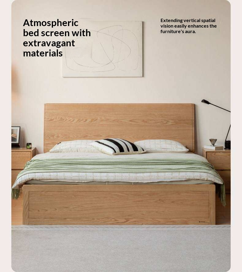 Oak Solid Wood Box Bed — Modern Minimalist Design