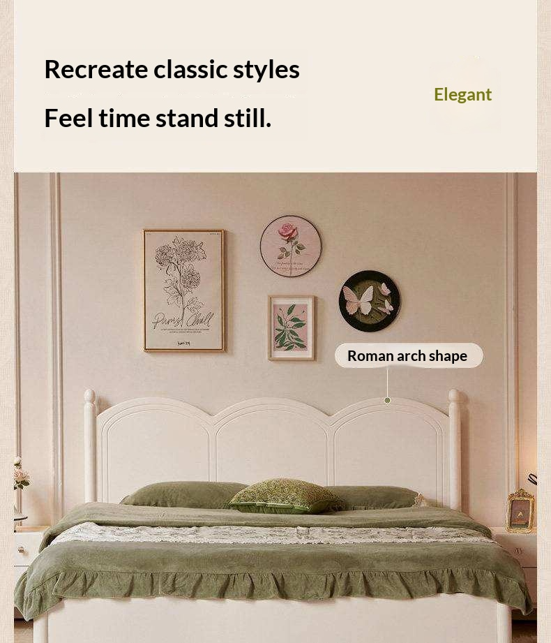 Rubberwood Solid Wood Bed with White Cream Style Large Box Frame