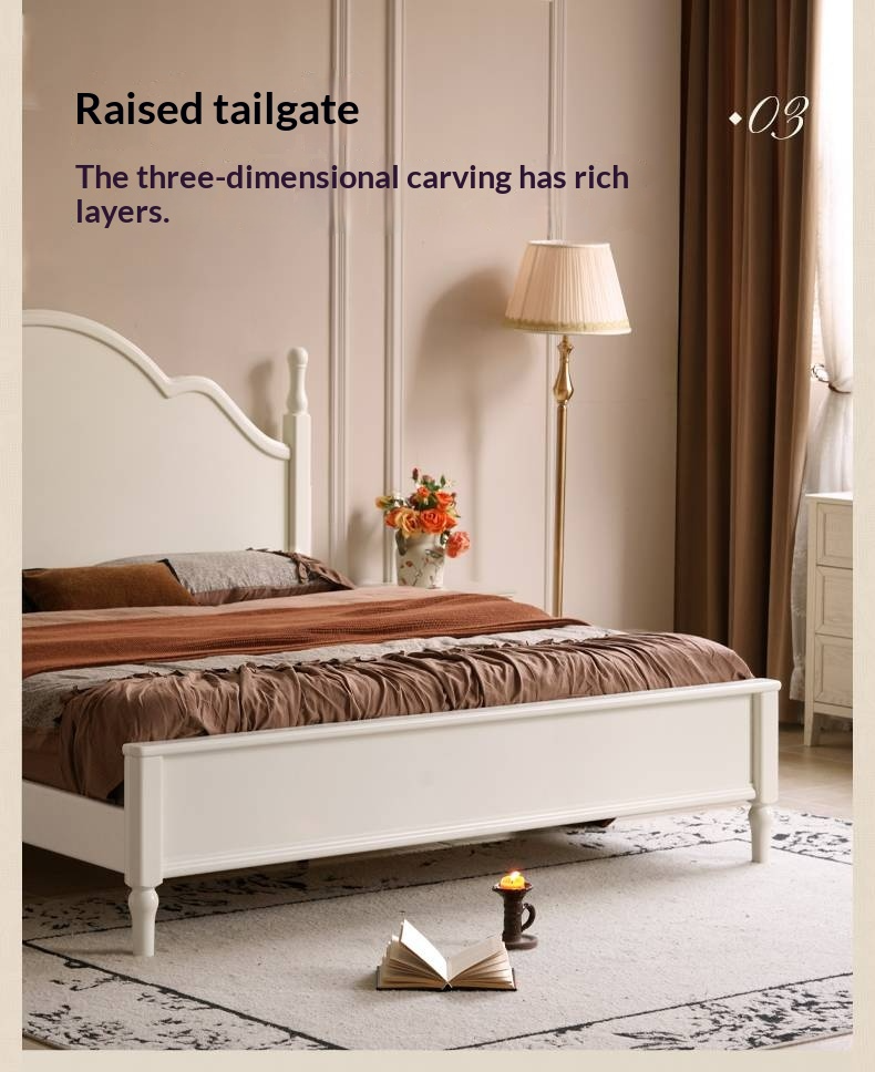 Rubberwood Solid Wood Bed American Retro Cream Style