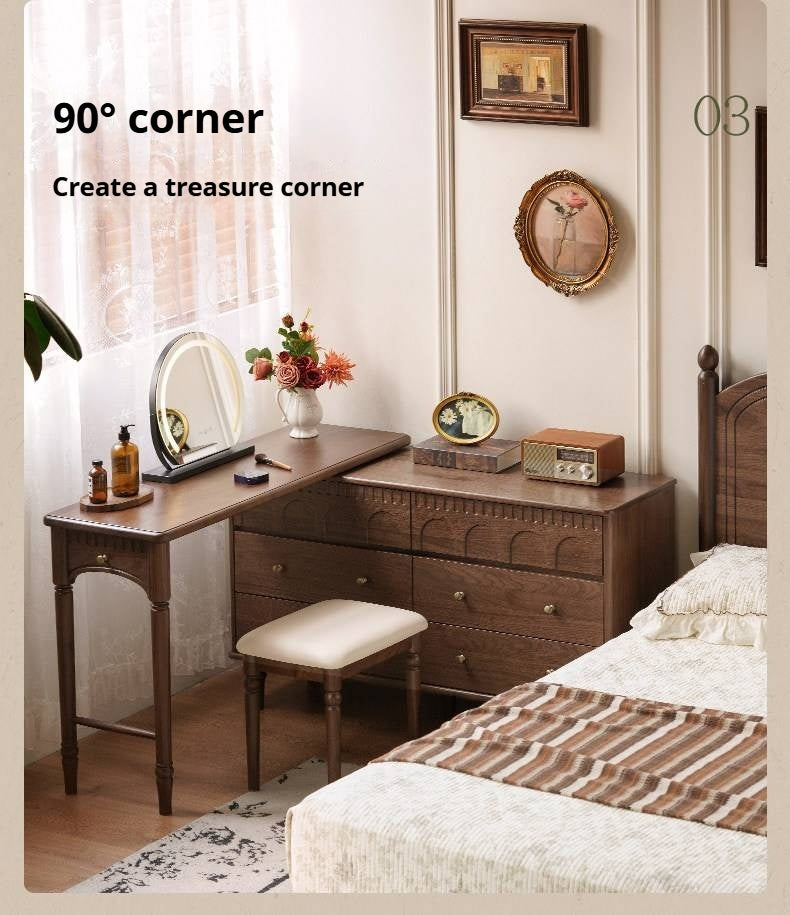 Black Walnut Solid Wood Vanity Table with Extendable Top