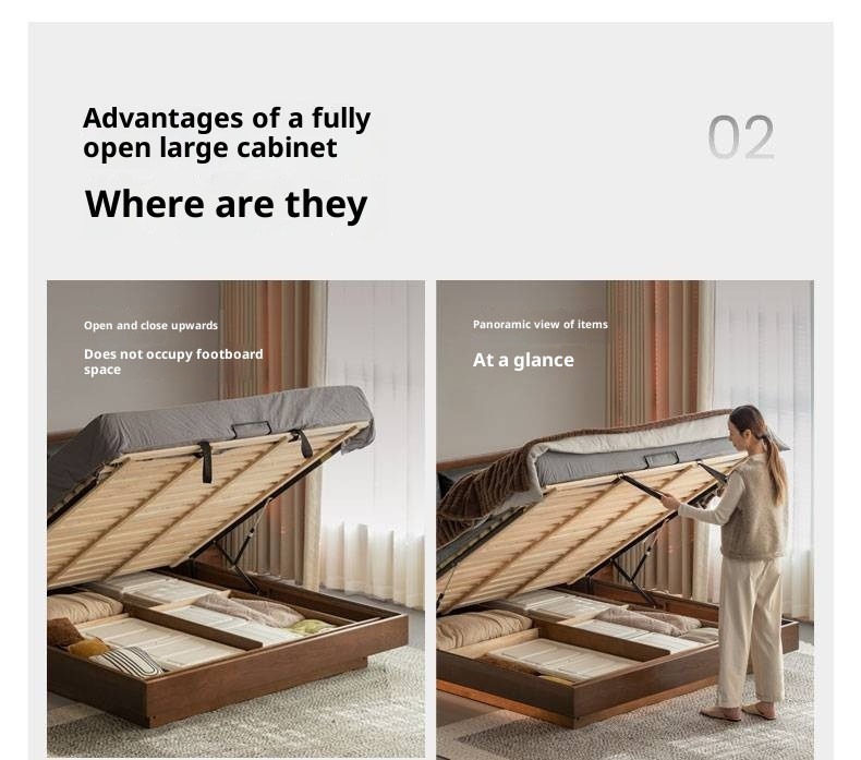 Oak Solid Wood Luxury Genuine Leather Box Bed