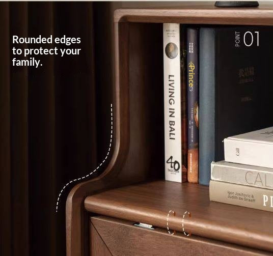 Black Walnut, Oak Solid Wood Bookcase with Storage Cabinet and Built-In Light