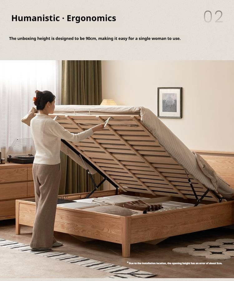 Oak Solid Wood High Box Bed in Modern Minimalist Design