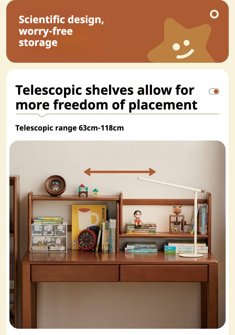 Poplar Solid Wood Children's Study Table Bookshelf Integrated.