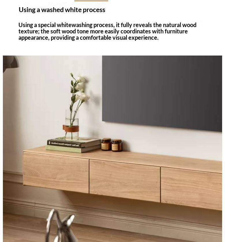 Oak Solid Wood TV Cabinet Hanging LED Lights.