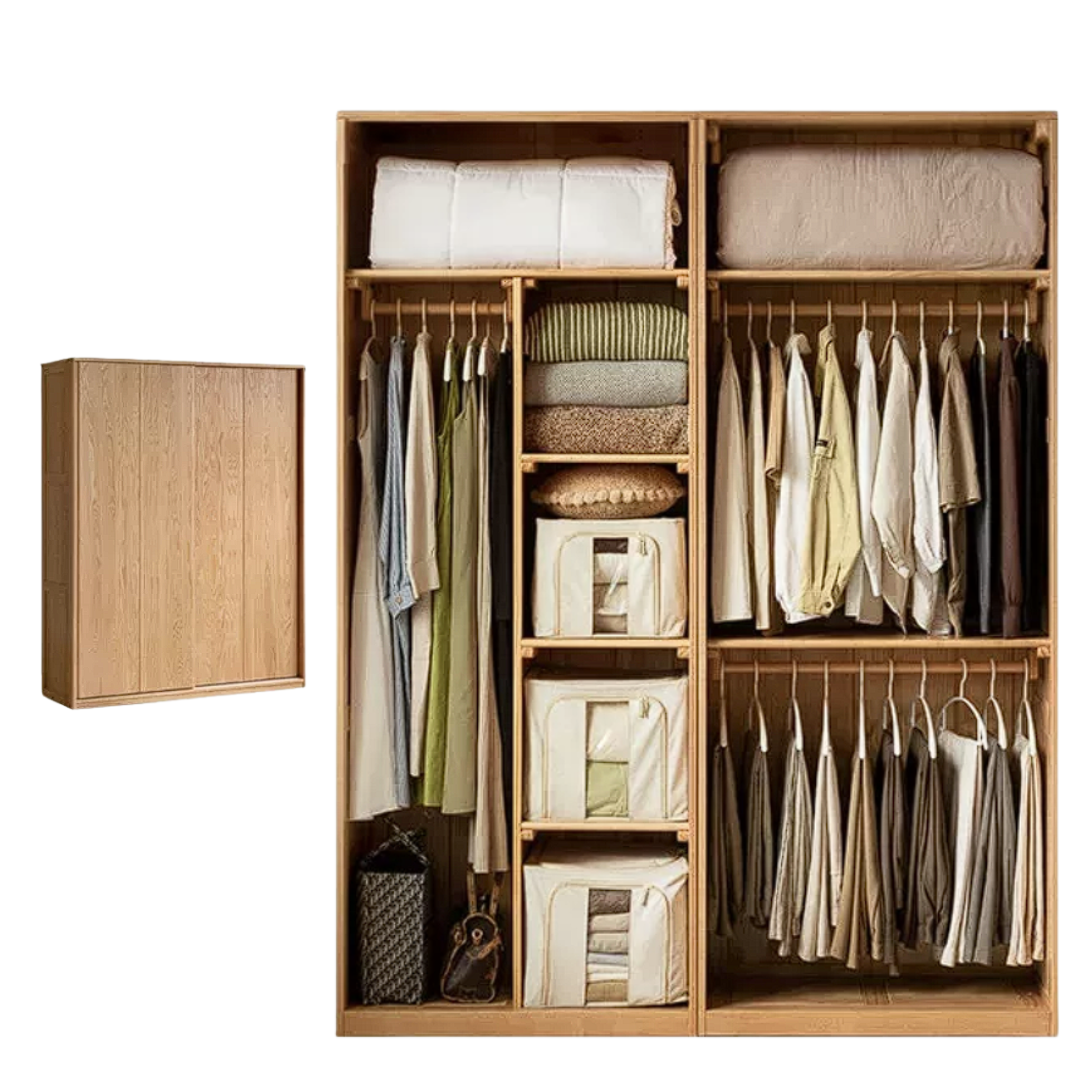 Oak Solid Wood Sliding Door Wardrobe