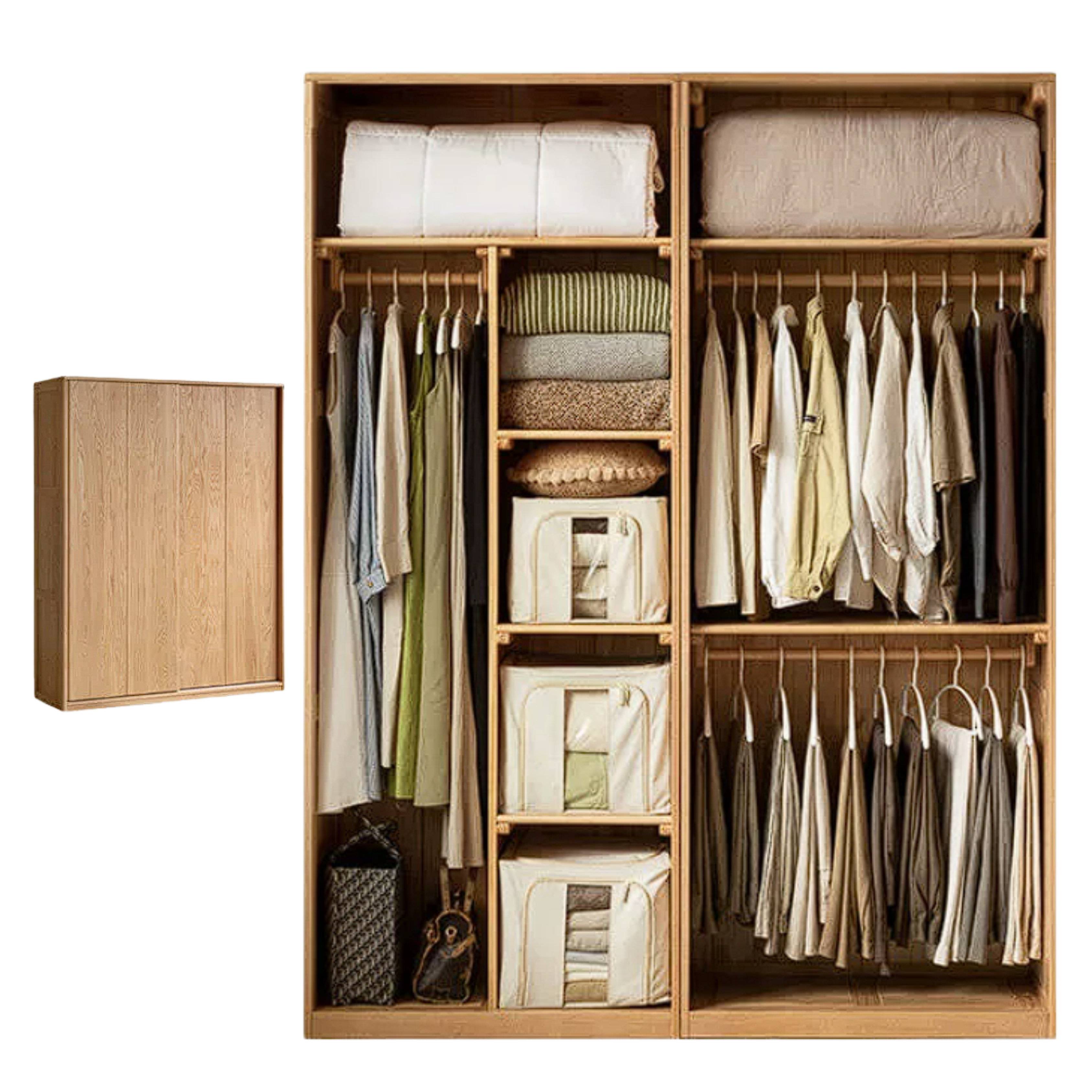 Oak Solid Wood Modern Storage Wardrobe with Casual Style
