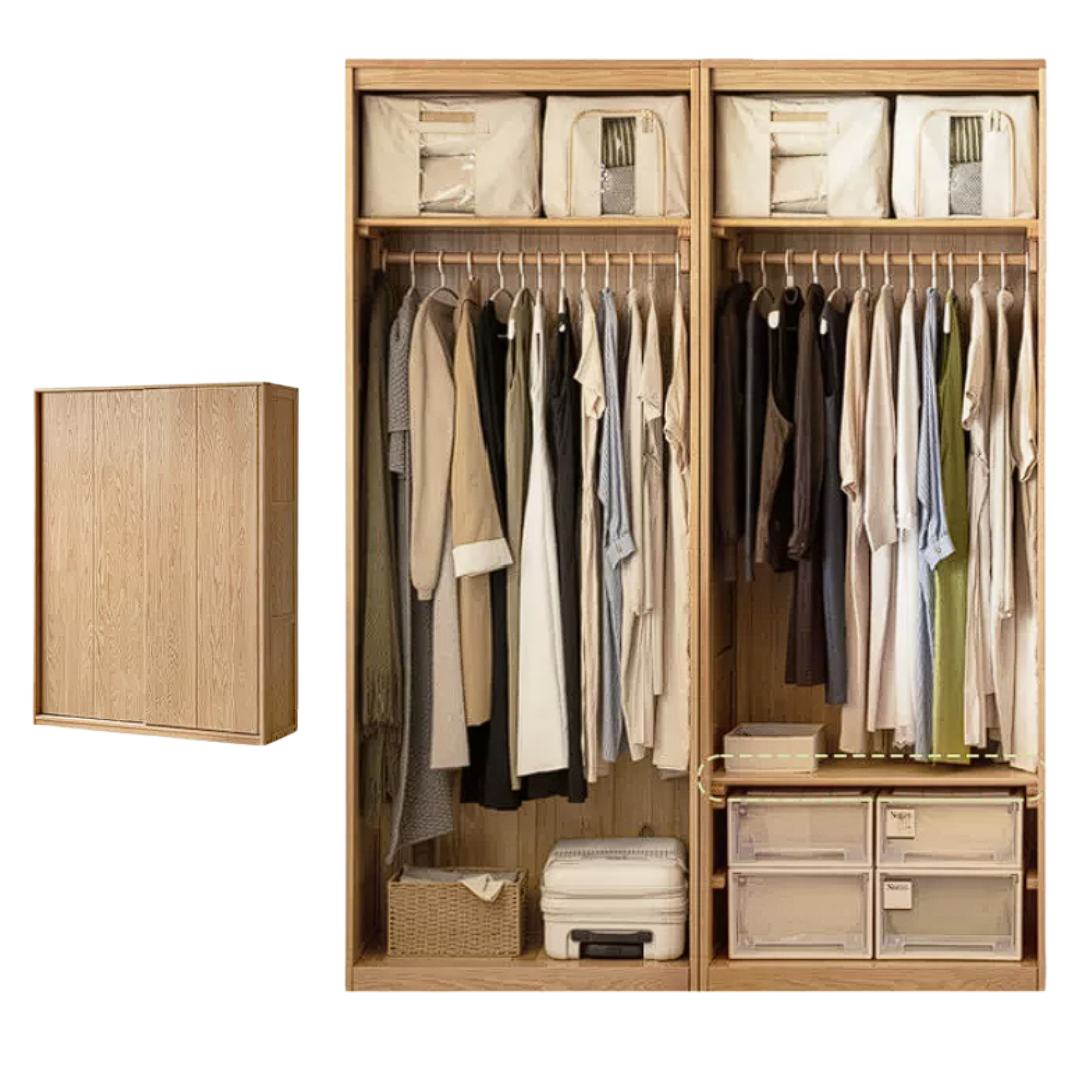 Oak, Ash Solid Wood Wardrobe With Sliding Doors