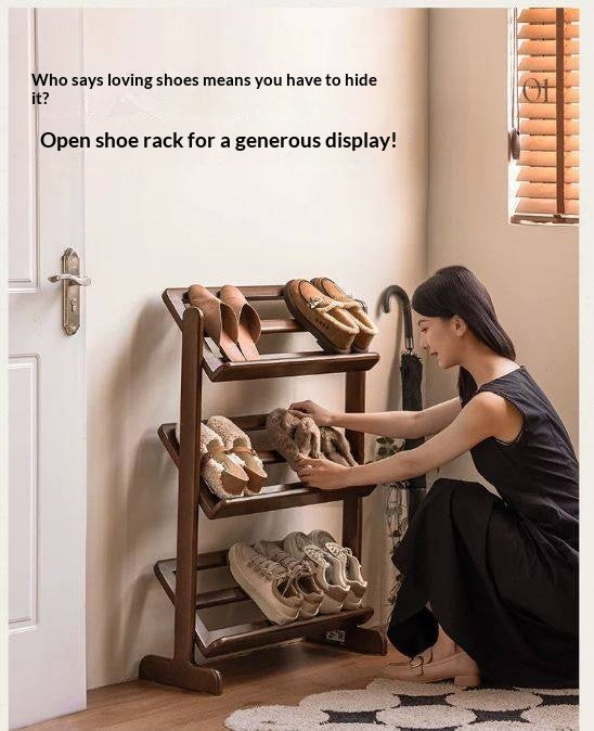 Beech Solid Wood Slim Shoe Rack with Tiered Shelves