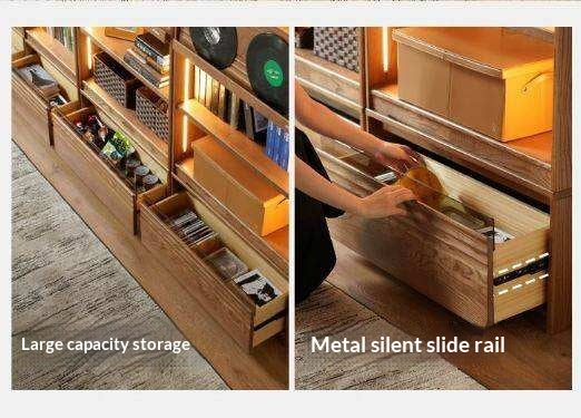 Ash Solid Wood Bookcase with Wall-Mounted Display and Storage Cabinet