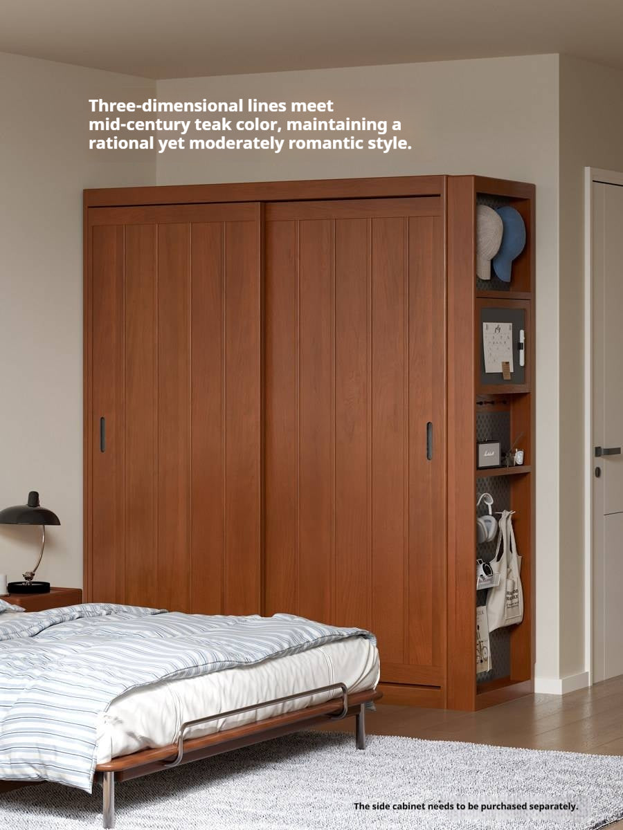 Poplar, Tulipwood Solid Wood Wardrobe Retro Sliding Door Wardrobe