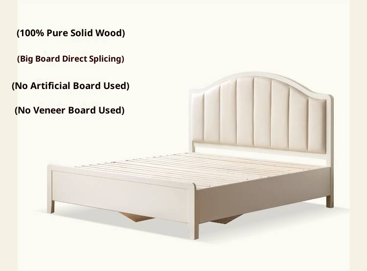 Rubberwood Solid Wood White Large Box Bed American Style