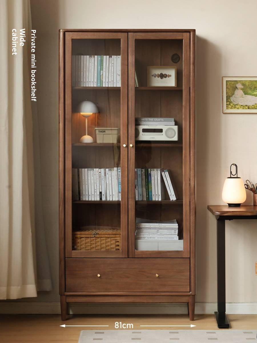 Black Walnut Solid Wood Bookcase With Glass Door