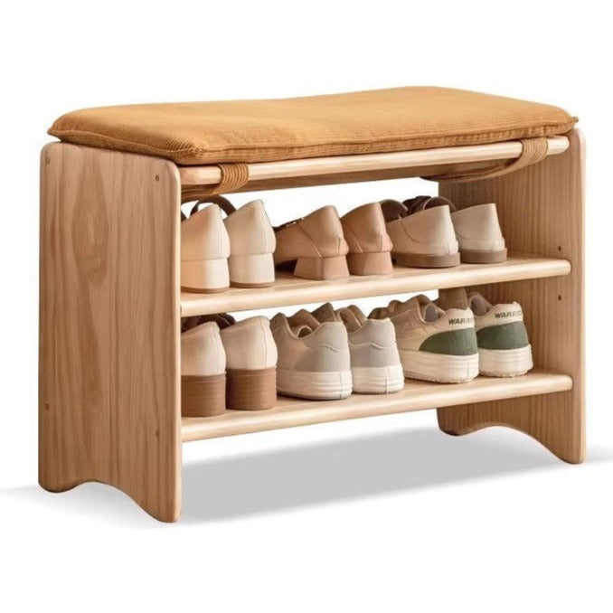 Pine Solid Wood Shoe Bench Multi-layer Log Shoe Rack