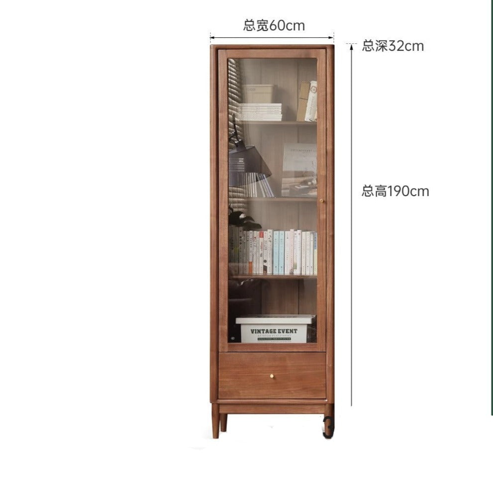 Black Walnut solid wood bookcase with glass door<