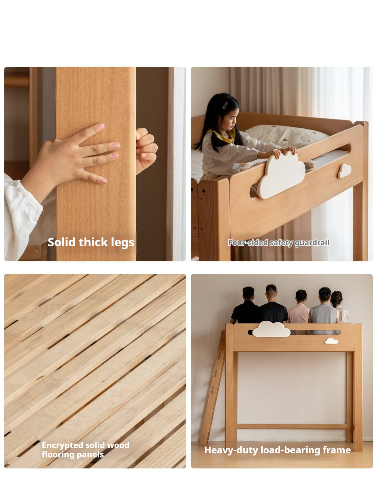 Rubberwood Solid Wood Children's Loft Bed