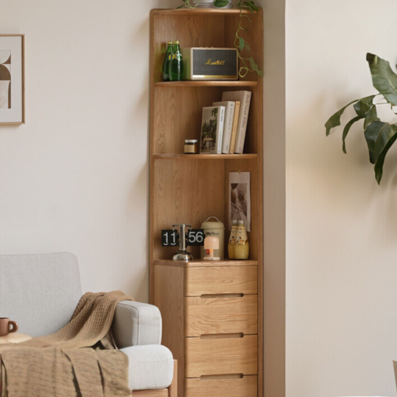 Oak solid wood Corner cabinet  floor-to-ceiling bookcase -