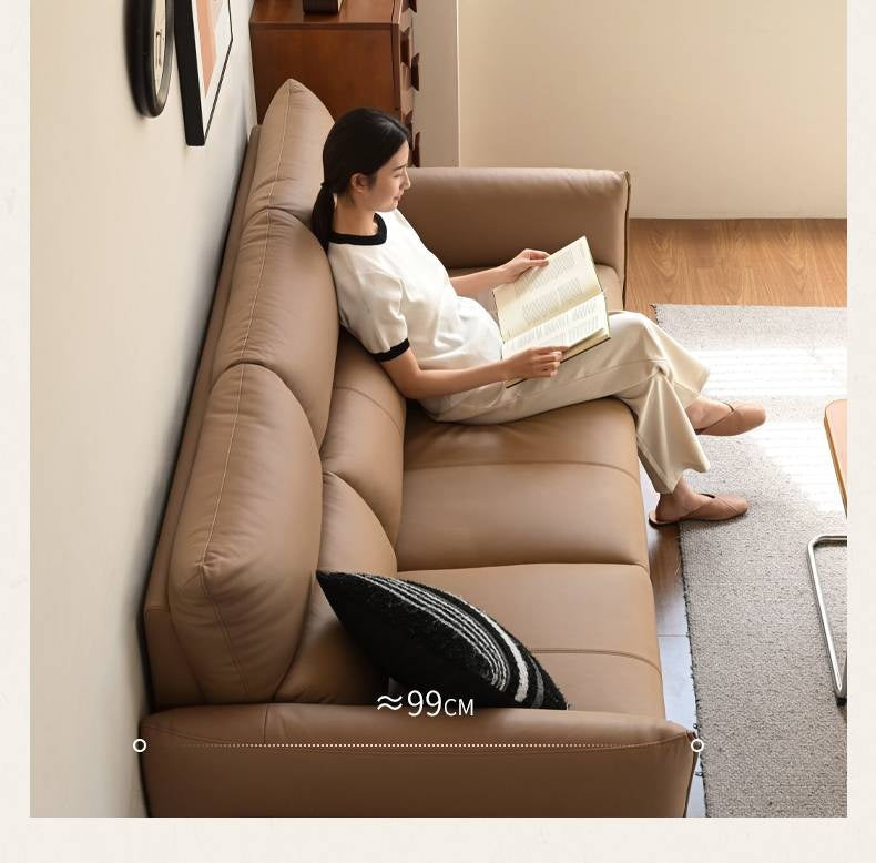 Genuine Leather High-Back Modern Sofa