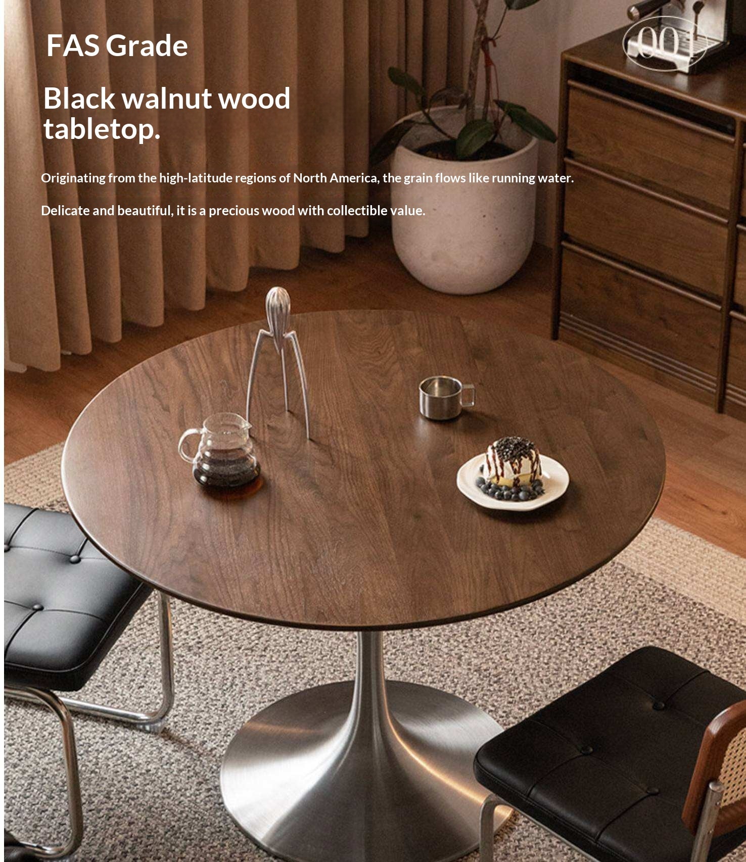 Black Walnut Solid Wood Dining Table Bauhaus Style