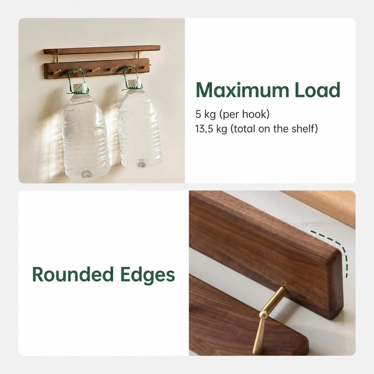 Beech Solid Wood Wall Mounted Coat Rack with Shelf