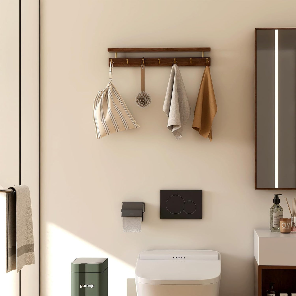 Beech Solid Wood Wall Mounted Coat Rack with Shelf