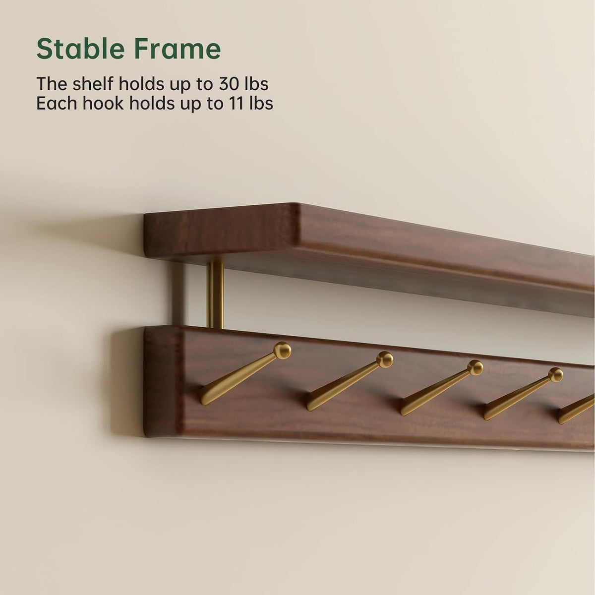 Beech Solid Wood Wall Mounted Coat Rack with Shelf