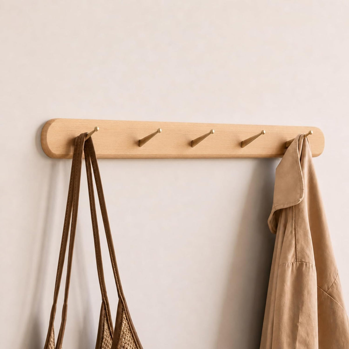Beech Solid Wood Wall Mounted Coat Rack with 5 Hooks