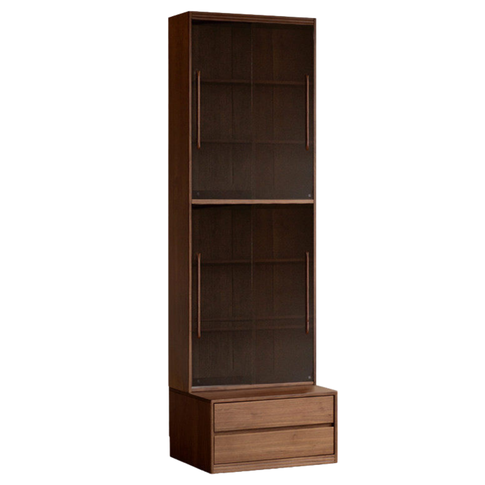 Black Walnut, Sandalwood Solid Wood Light Luxury Combined Bookshelf With Seat