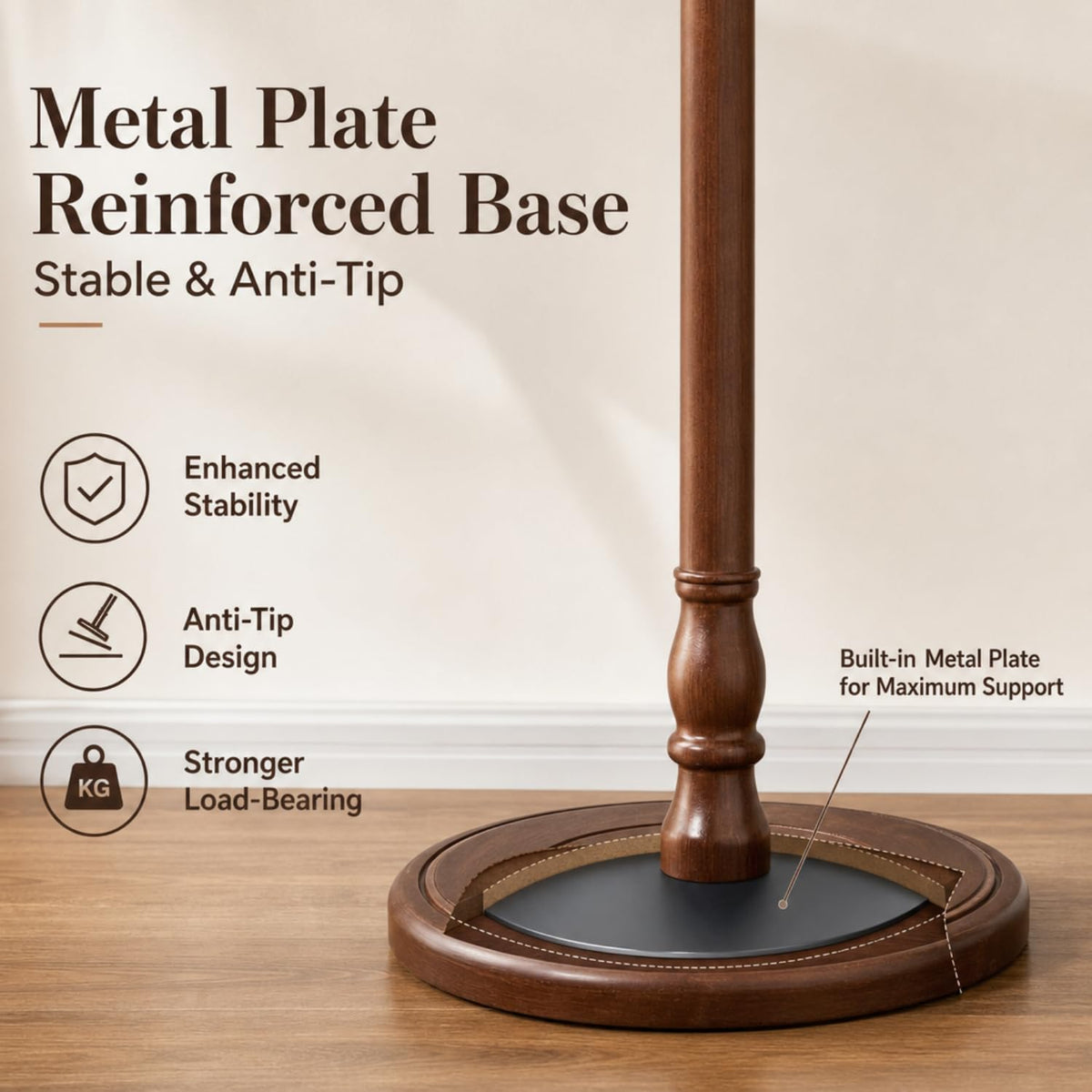 Solid Rubberwood Coat Rack Stand with 8 Hooks