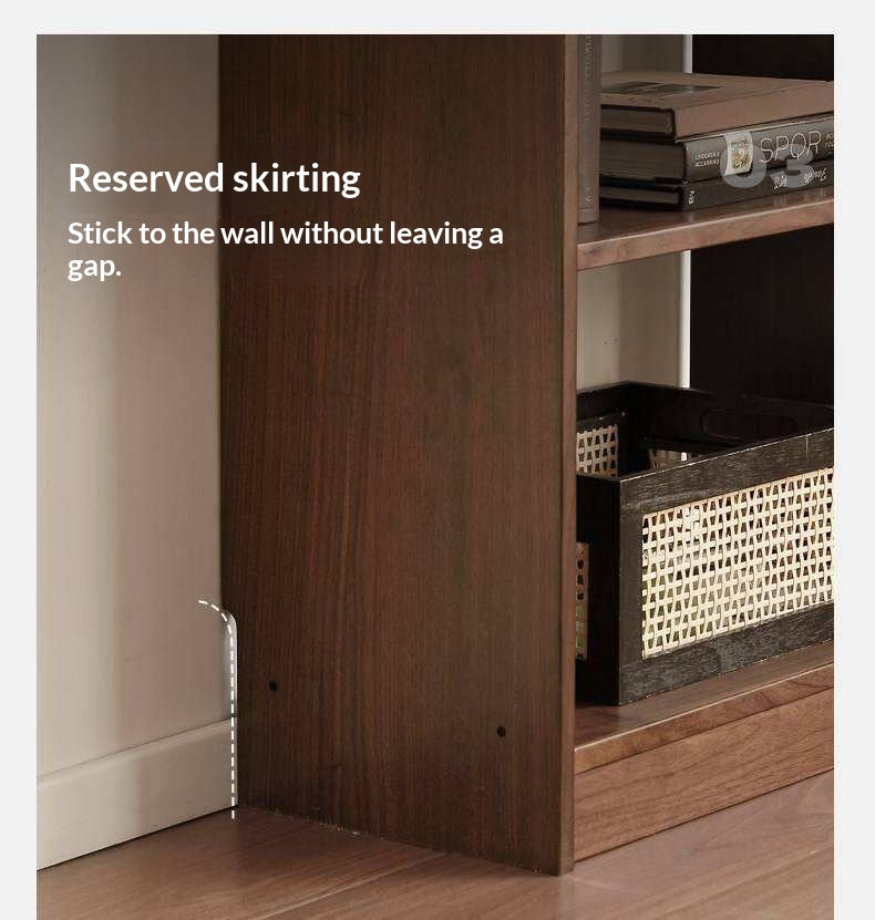 Black Walnut Solid Wood Bookshelf with Combination Storage and Display Shelves