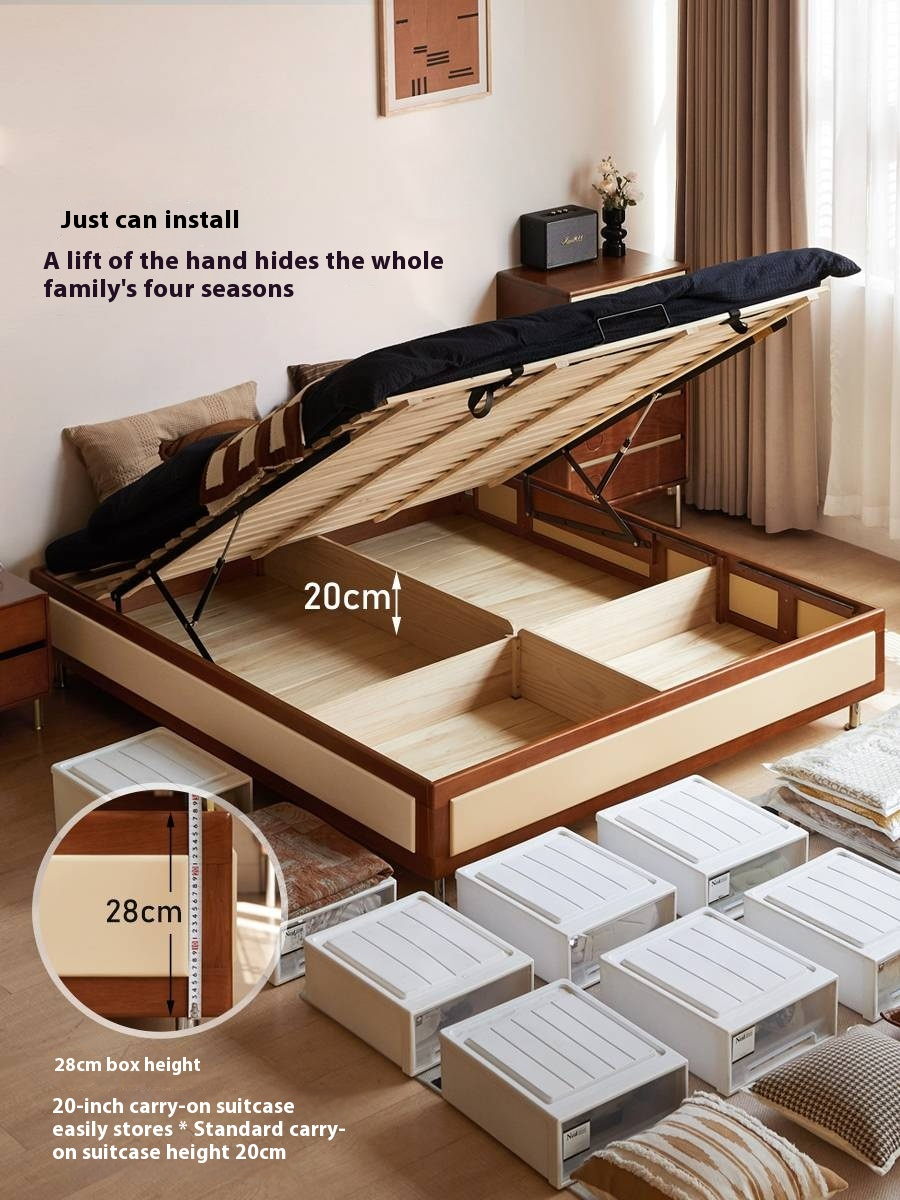 Poplar Solid Wood Bauhaus Style Platform Bed, Headboard-Free Bed