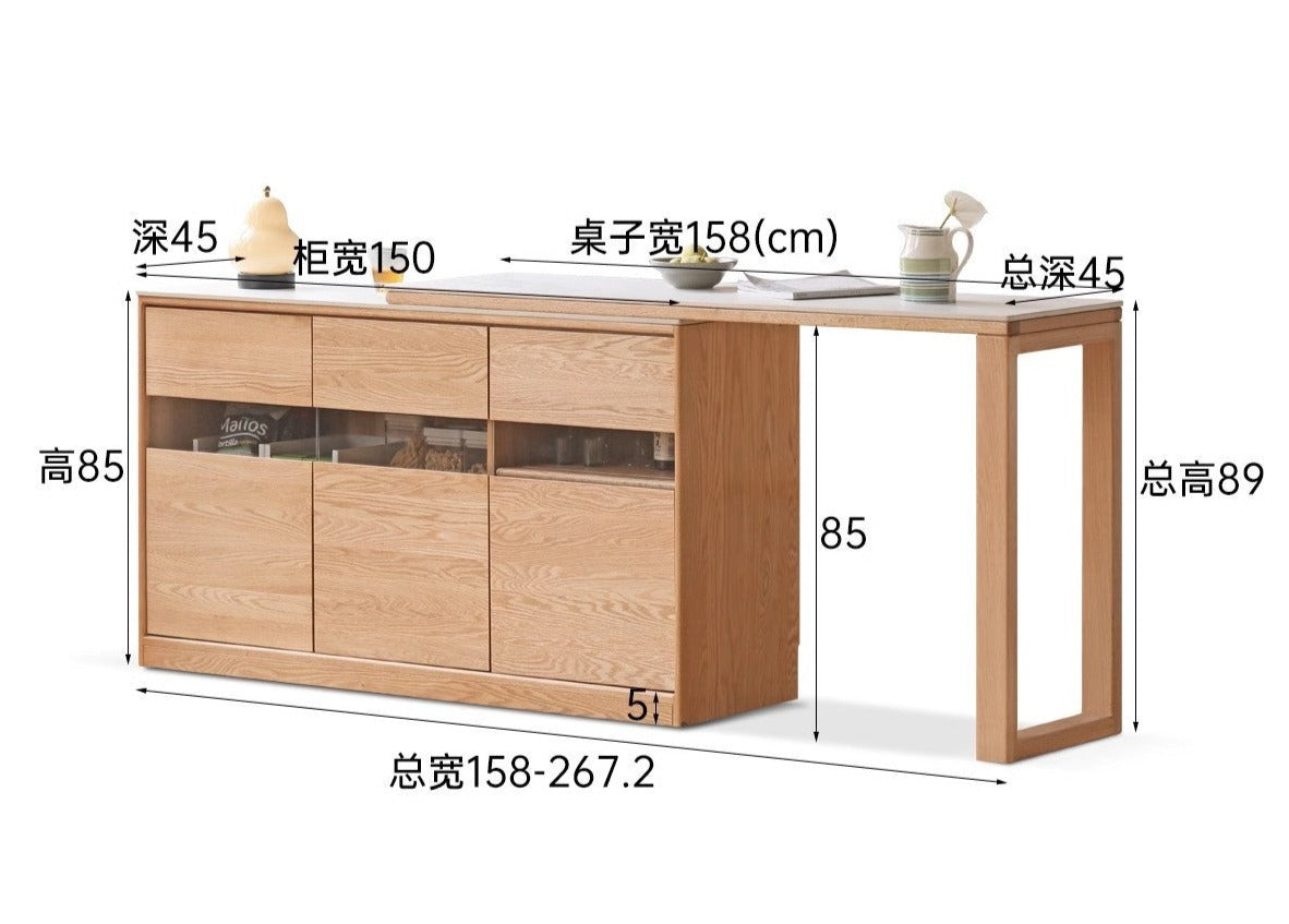 Oak Solid wood sideboard telescopic folding slate dining table integrated "
