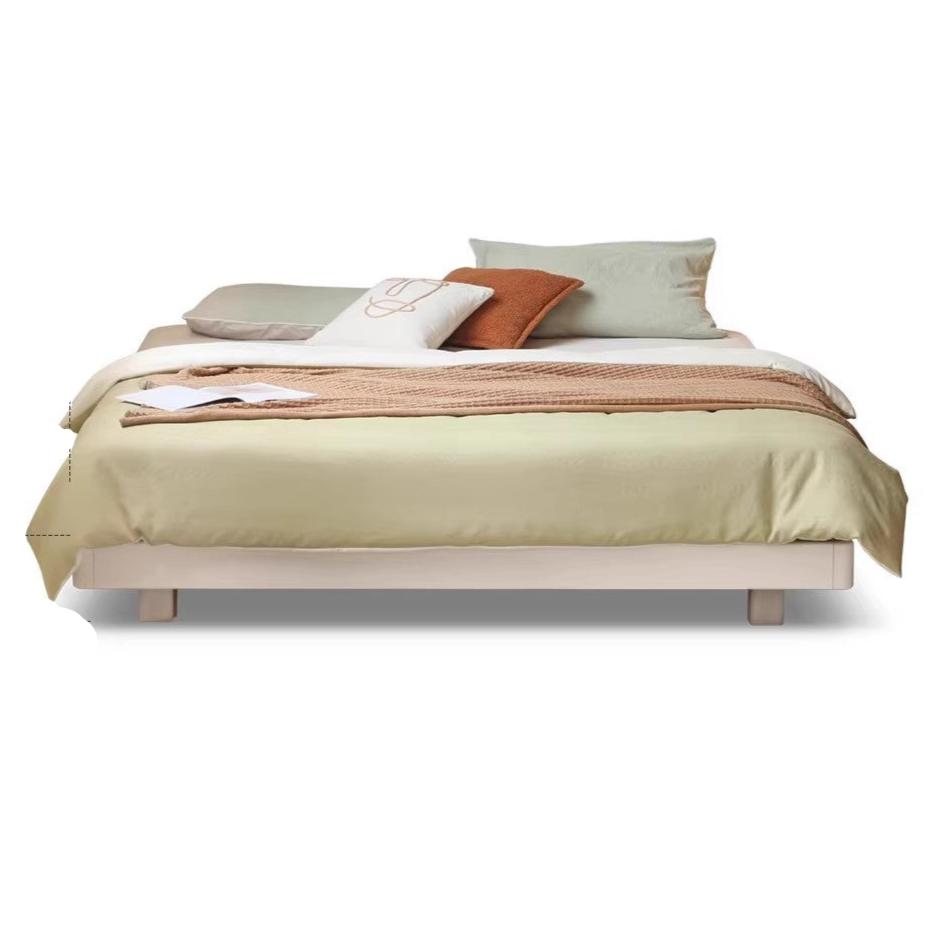 Birch solid wood white cream platform bed, headboard-free bed