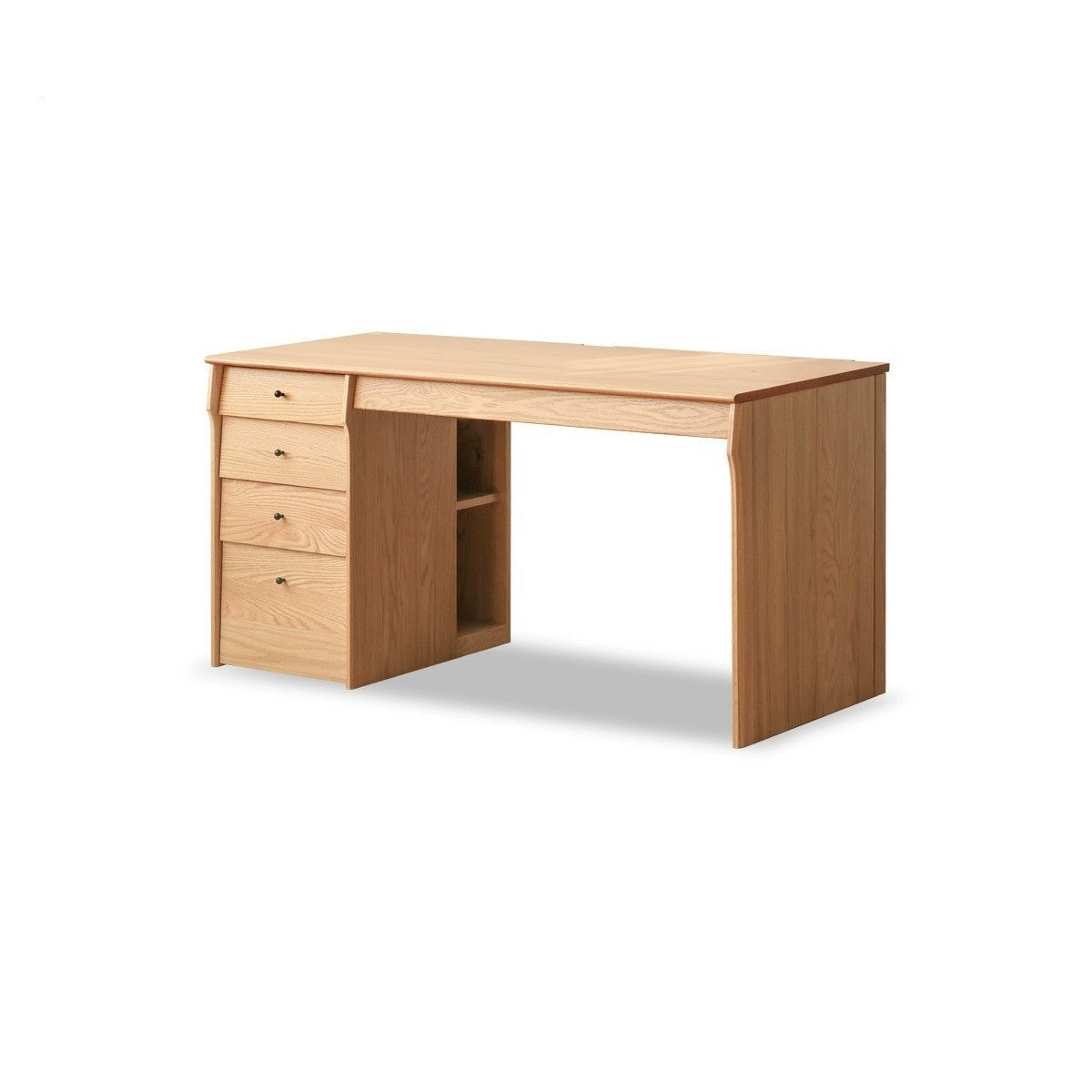 Oak solid wood desk bookshelf integrated Warm light"