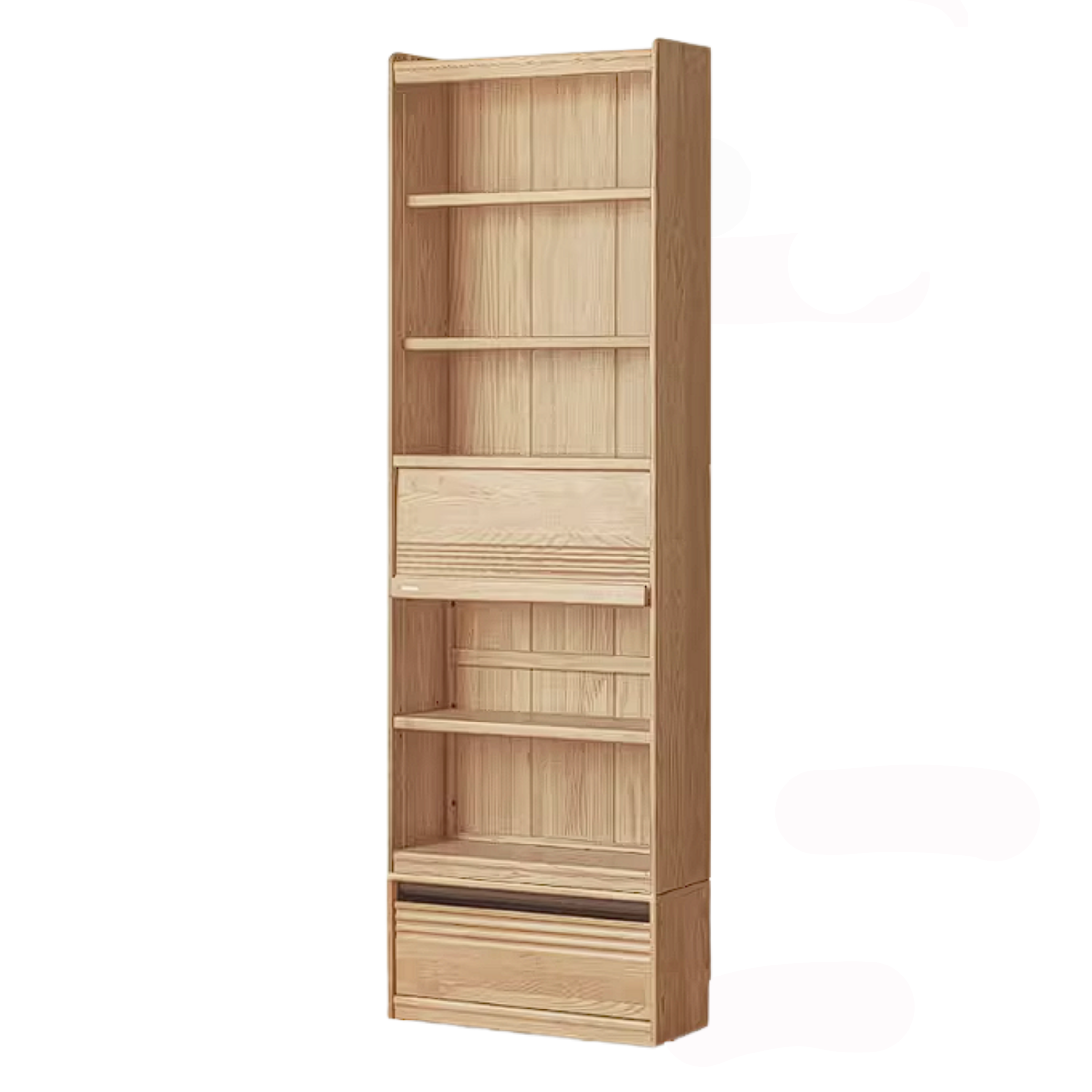 Ash Solid Wood Bookshelf with Wall Mounted Display Cabinet Design