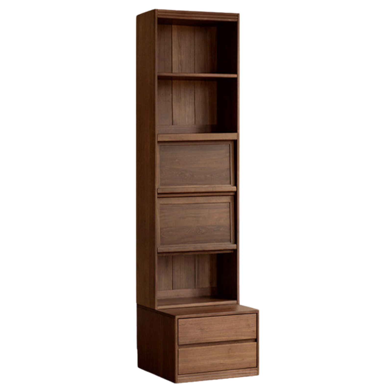 Black Walnut, Sandalwood Solid Wood Light Luxury Combined Bookshelf With Seat