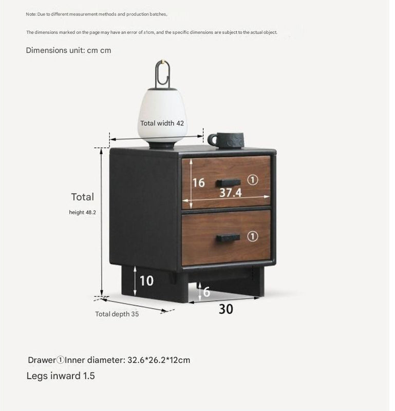 Black Walnut + Oar Solid Wood Two-Tone 2-Drawer Nightstand with Black Legs and Bar Pulls