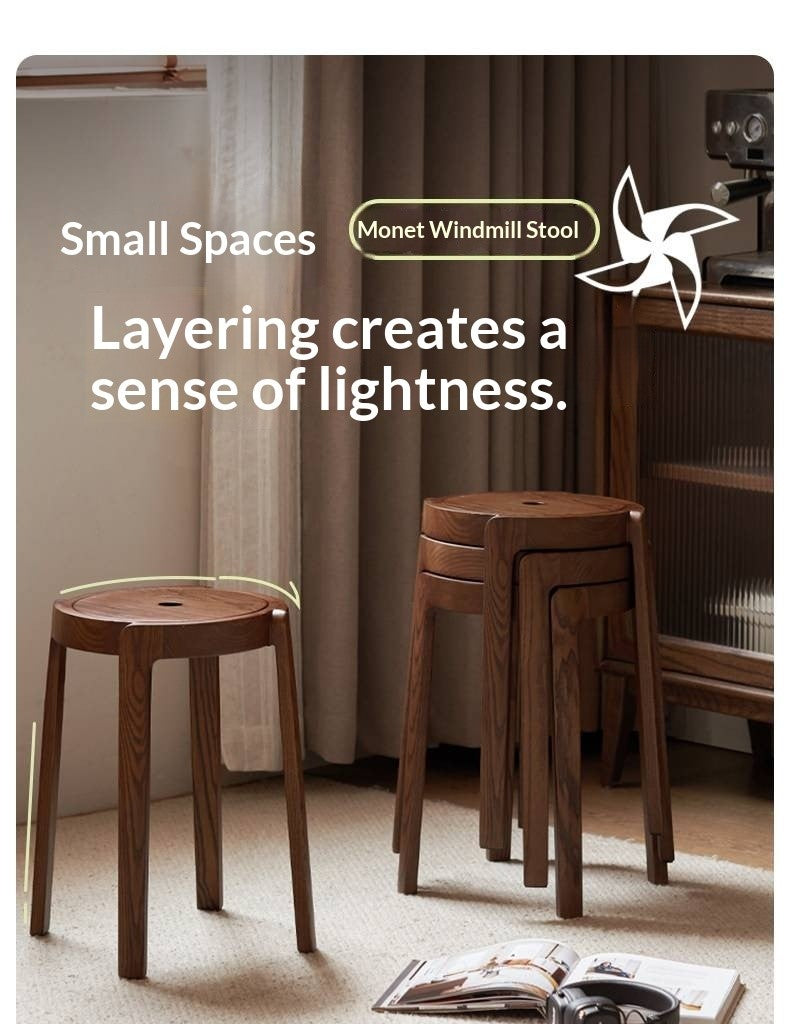 Ash, Solid RubberWood Stackable Stool