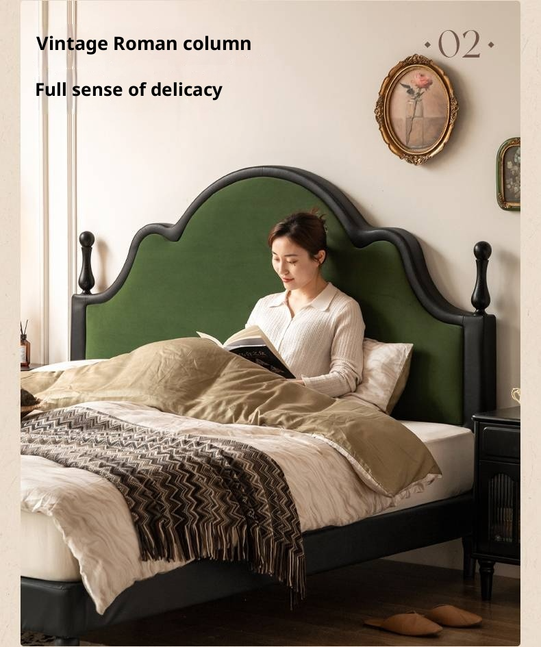 Fabric Soft Velvet Bed French Retro Style