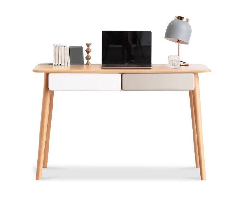 Beech solid wood office desk with drawer-