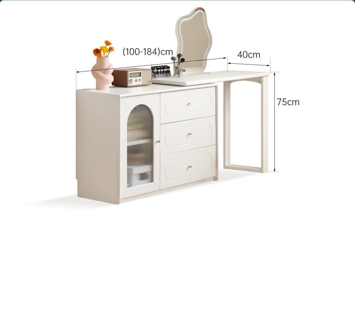 Poplar solid wood dressing table and cabinet integrated French cream style retractable "