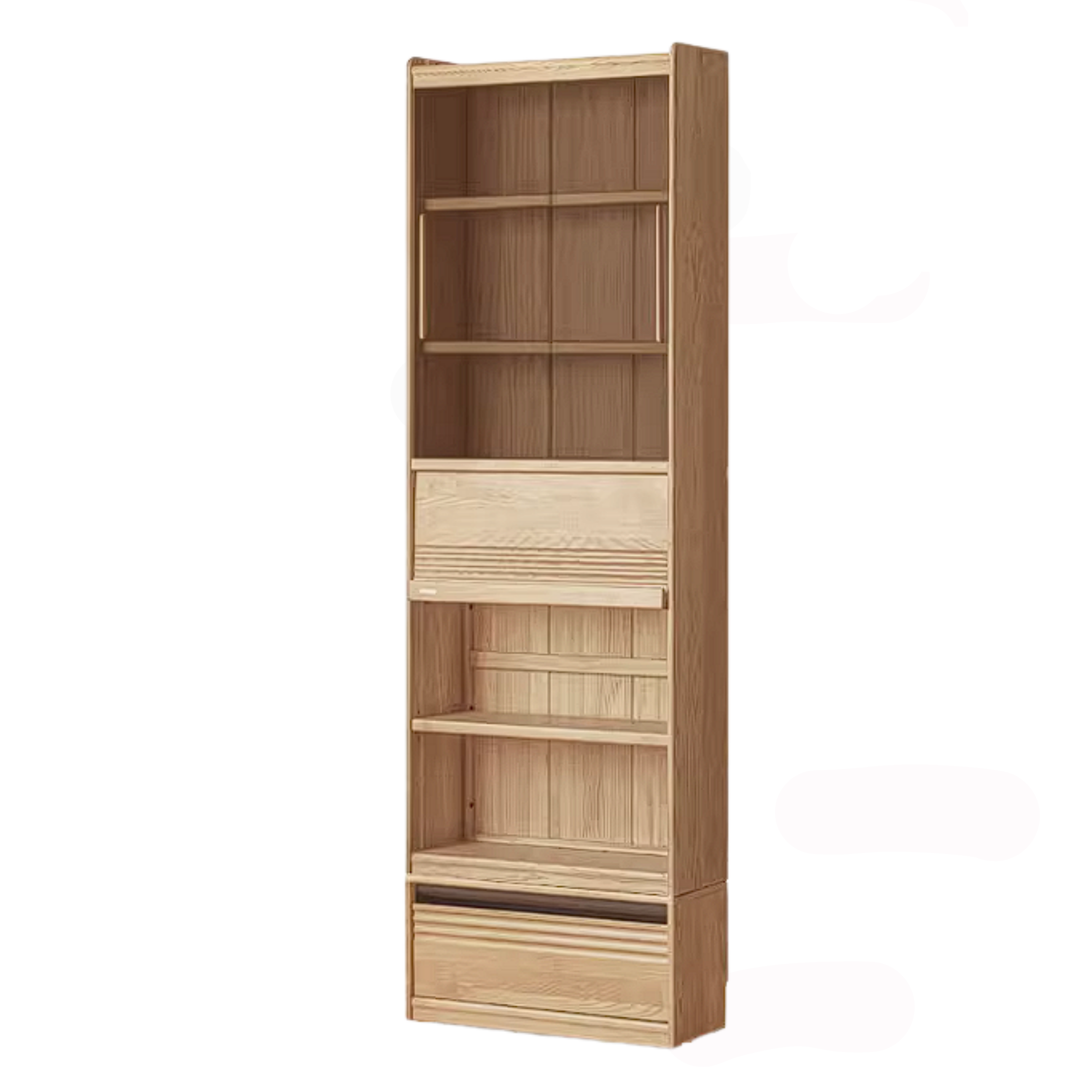 Ash Solid Wood Bookshelf with Wall Mounted Display Cabinet Design