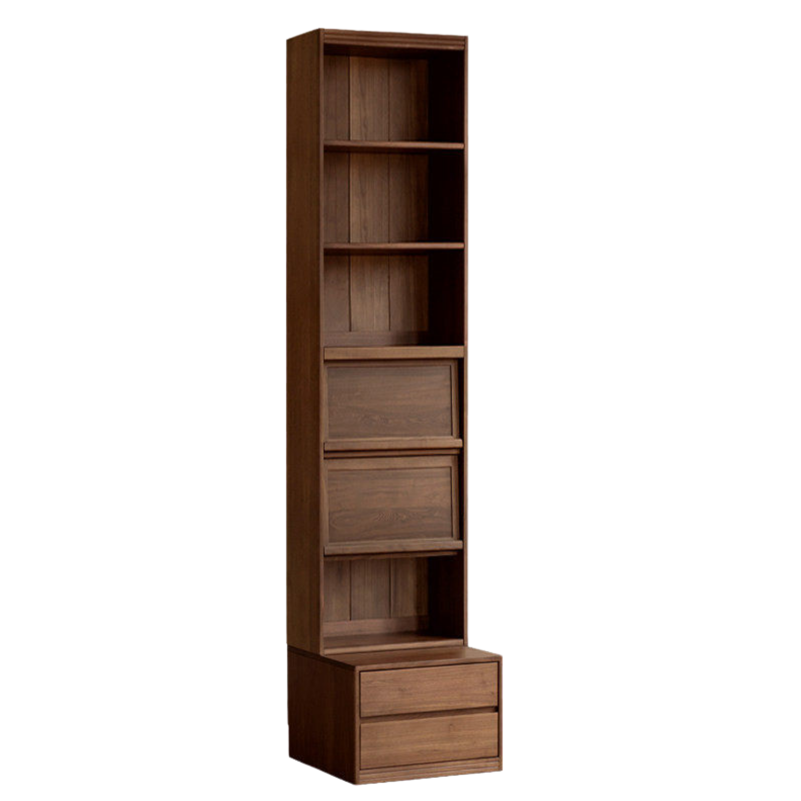 Black Walnut, Sandalwood Solid Wood Light Luxury Combined Bookshelf With Seat