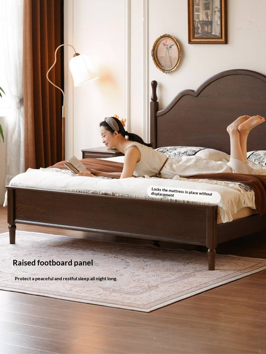 Ash Solid Wood Bed — American Retro Style